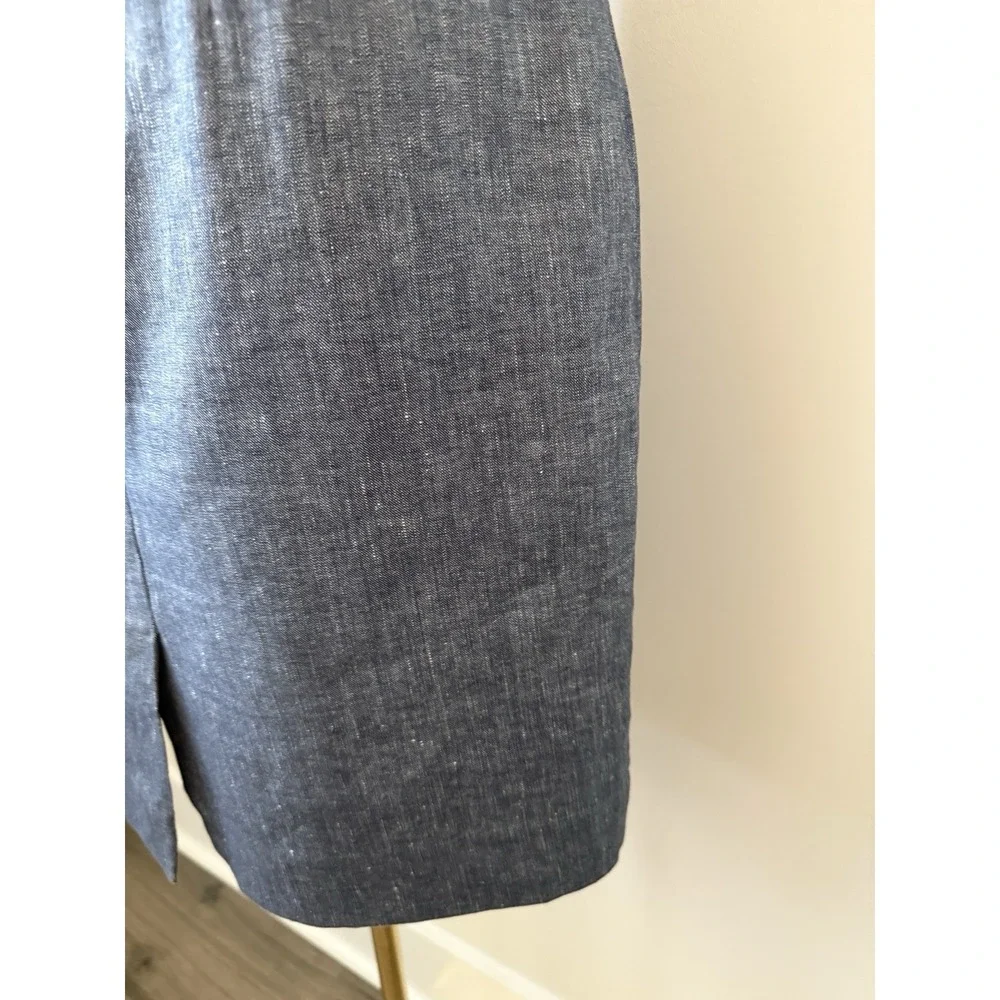 ANN TAYLOR Women's 8P Linen Blend Blue Chambray Belted Skirt Lined Petite NWOT - Picture 14 of 16
